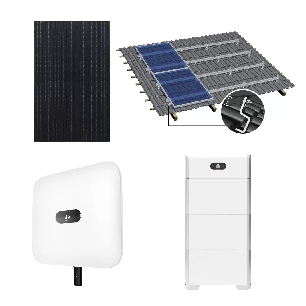 PV-Anlage 3,2 kWp, 10 kWh Huawei-Speicher, Huawei-Wechselrichter, Risen Fullblack Solarmodule 400 Wp, Dachunterkonstruktion